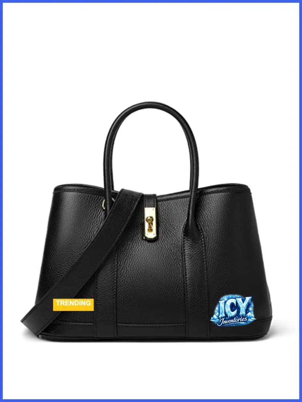 Genuine Leather Satchel Bag Twist Lock Top Handle Tote Women Shoulder Purse